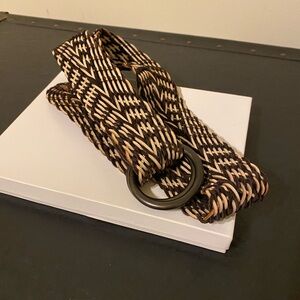 Woven Inter-twined Brown and Ivory Belt w/ Metal Ring Buckle suede loop, Women.
